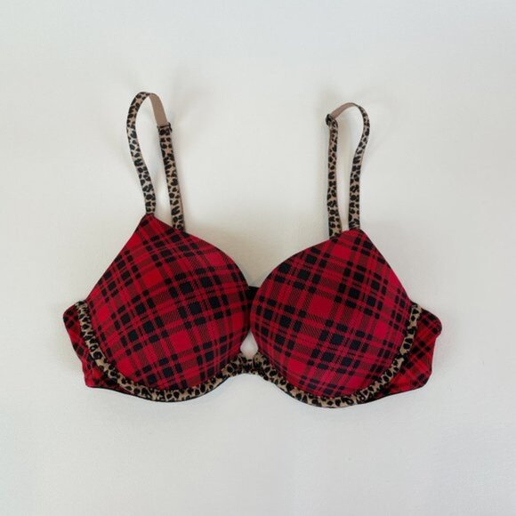 NWOT Victoria's Secret Bra 36B Push-Up Red Plaid B1757 - Picture 1 of 7